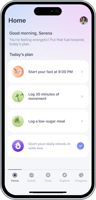 Simple app home screen showing daily wellness plan
