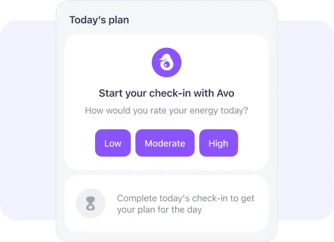 Avo birthday graphic showing energy check-in screen