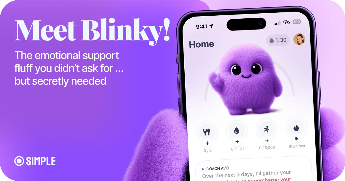 Meet Blinky - adorable fluffy character with big eyes and emotional expressions for weight loss app motivation